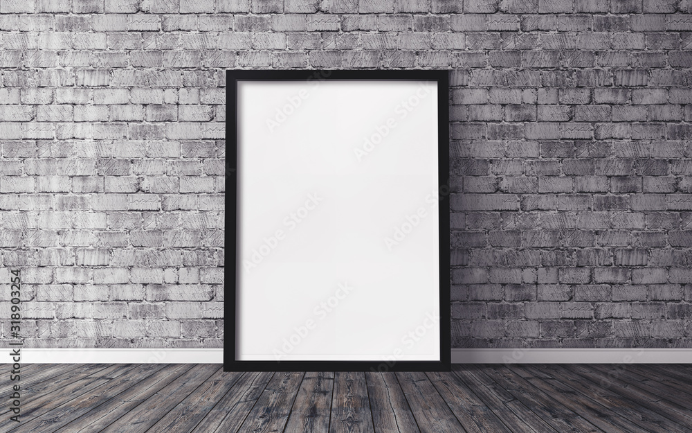 White poster on floor with blank frame mockup for you design. Layout mockup. White poster on floor with blank frame mockup for you design. Layout mockup.