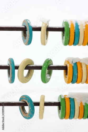 colored children s wooden abacus on the winter playground