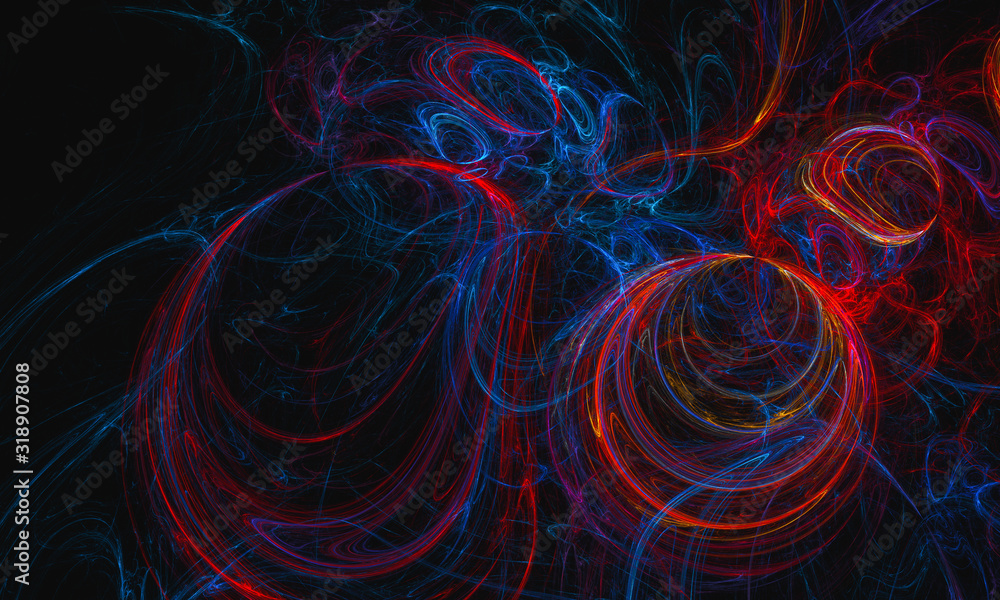 Fototapeta premium Abstract colorful fractal wave on black background. Future, tech, big data, music background