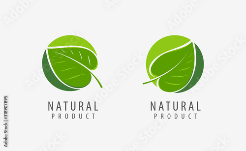 Natural product logo. Leaf symbol or label vector illustration