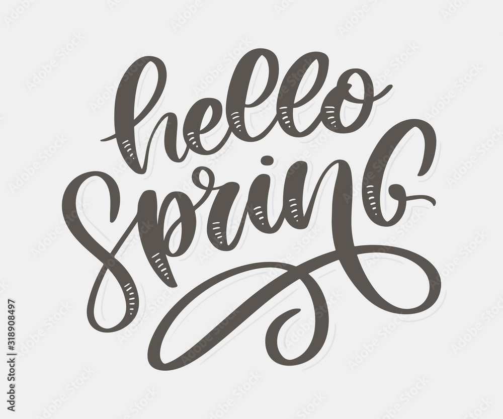 Hello Spring - Hand drawn inspiration quote. Vector typography design element. Spring lettering poster. Good for t-shirts, prints, cards, banners. Hello Spring - Hand drawn inspiration quote. Vector typography design element. Spring lettering poster. Good for t-shirts, prints, cards, banners.