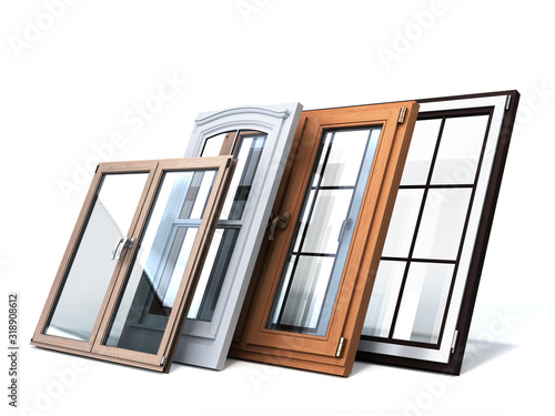 Different tipes of window sale promotion background 3d render on white