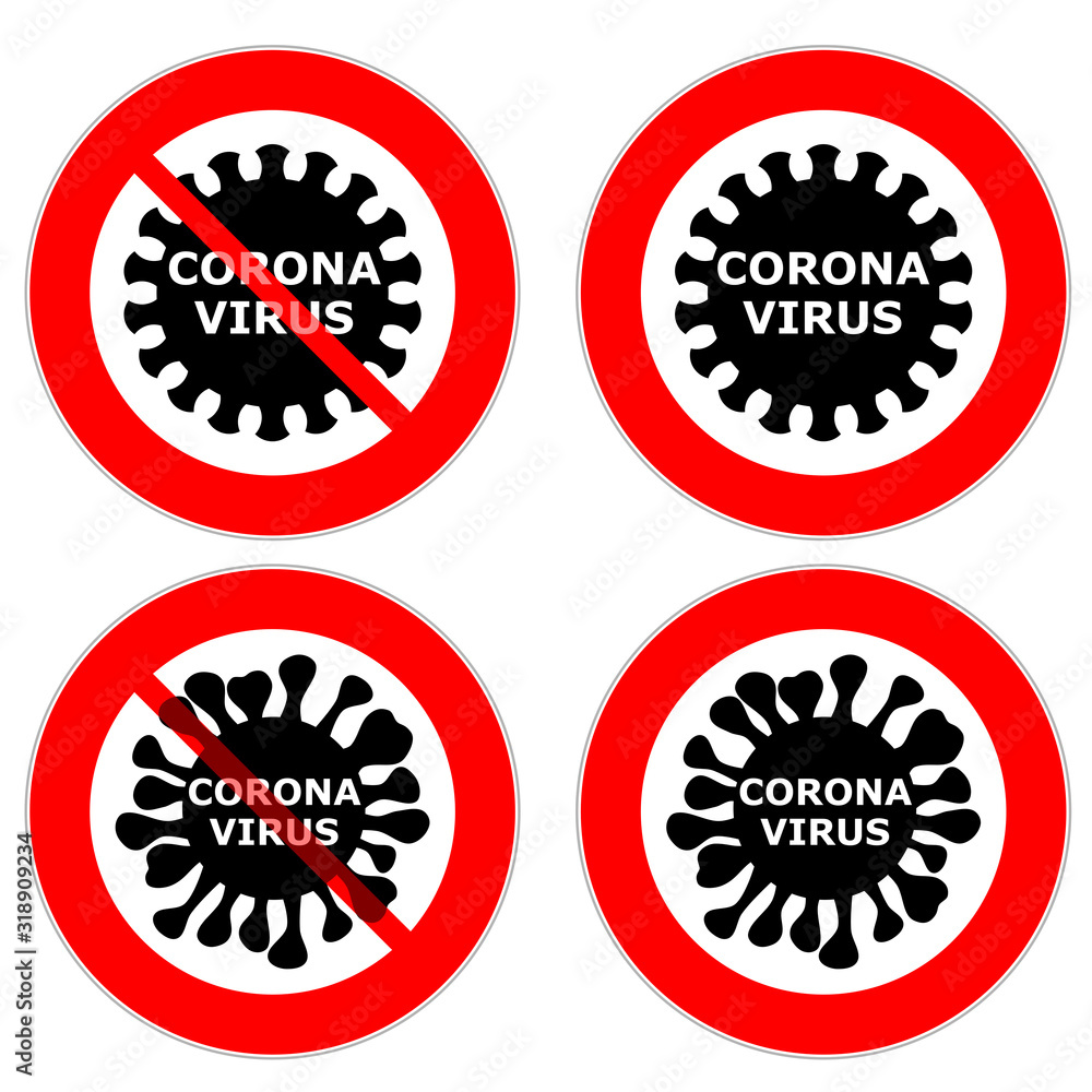 Illustration of red traffic signs with an image of coronavirus 2019-nCov to stop further infections