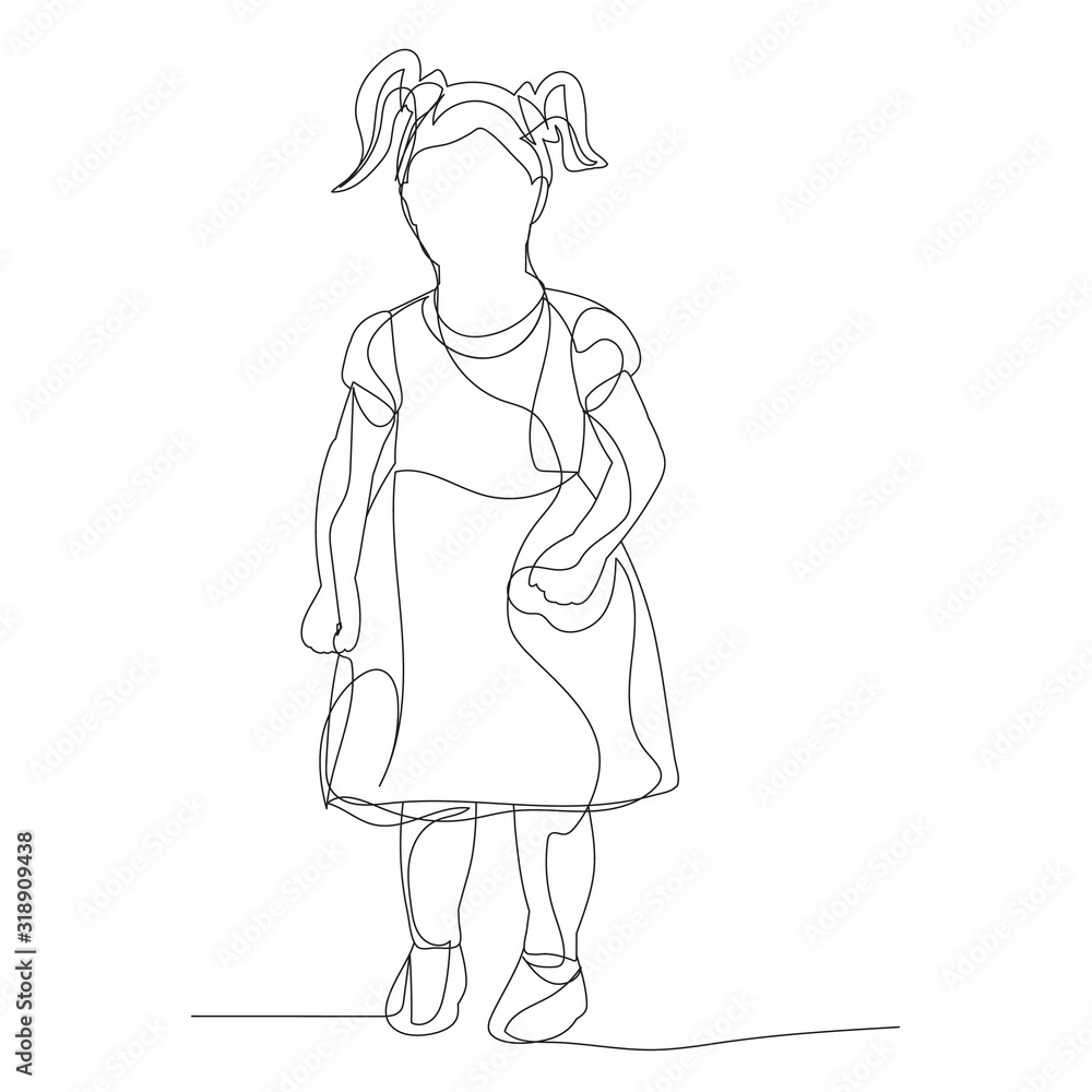 vector, isolated, continuous line drawing, little girl in a dress, minimal design vector, isolated, continuous line drawing, little girl in a dress, minimal design