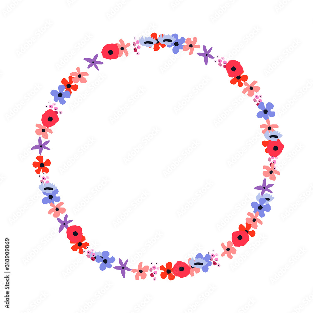 Floral Frame. Flowers arranged un a shape of the wreath for invitations and cards Floral Frame. Flowers arranged un a shape of the wreath for invitations and cards