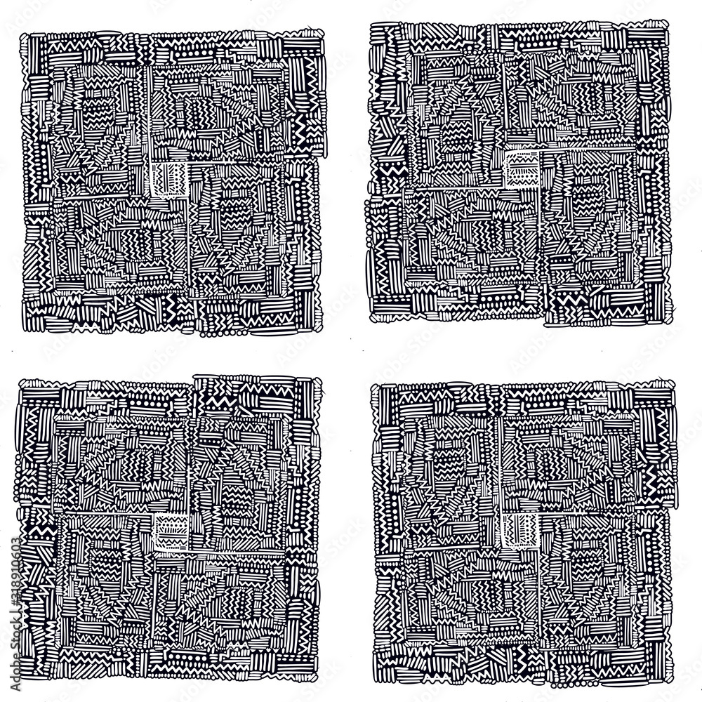 Obraz premium Seamless geometric vector pattern in rythmic ethnic Memphis style, linear background.
