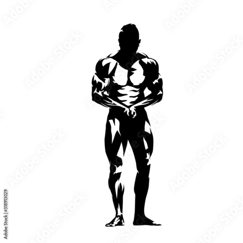 Posing bodybuilder, isolated vector silhouette, ink drawing