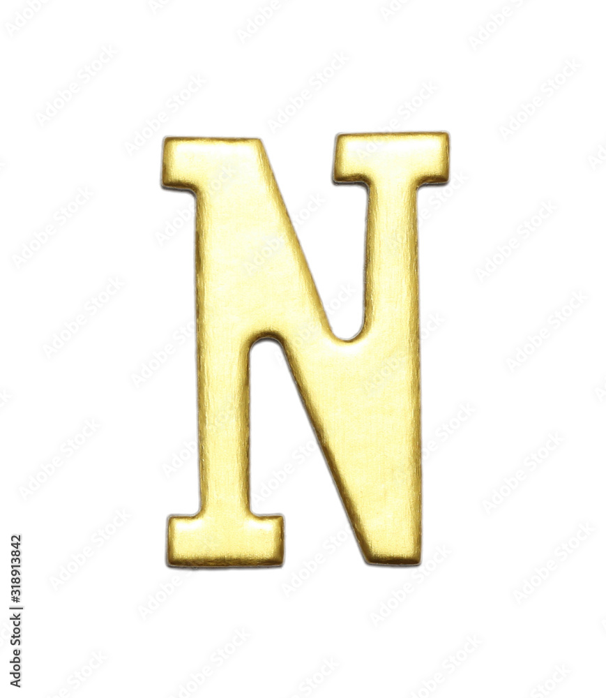 Letter N from Gold solid alphabet on white, This has clipping path. Letter N from Gold solid alphabet on white, This has clipping path.