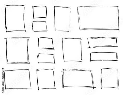 Doodle frames set. Hand drawn squares and rectangles