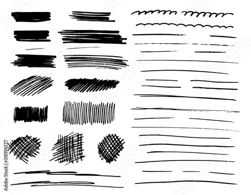 Hand drawn marker lines. Doodle grunge brush strokes