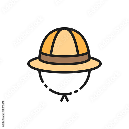 Vector safari hat, cork helmet flat color line icon.
