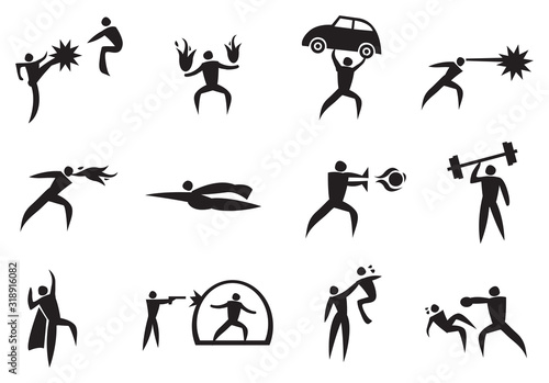 Super Hero with Super Power Icon Set