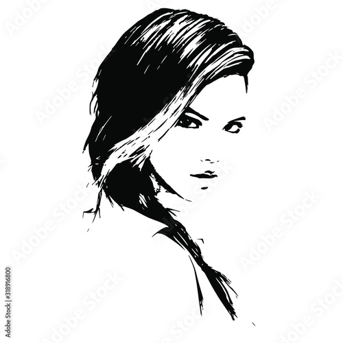 portrait of hand-drawn girl. Vector isolated on a transparent background 