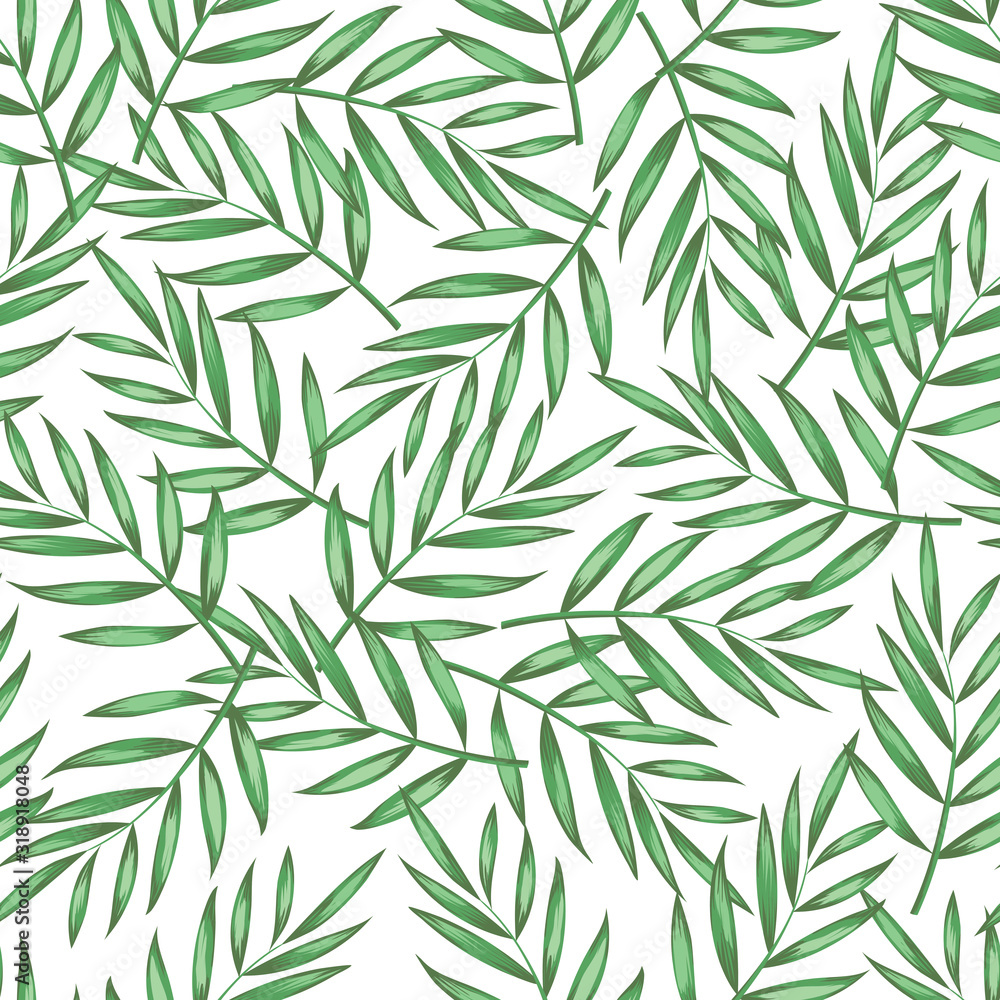 Jungle vector pattern with tropical leaves.Trendy summer print. Exotic seamless background.