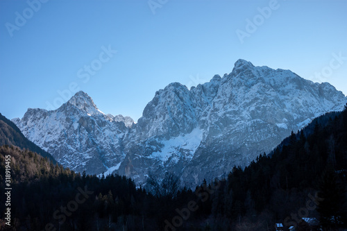 beautiful evening winter Alps mountains silhouette