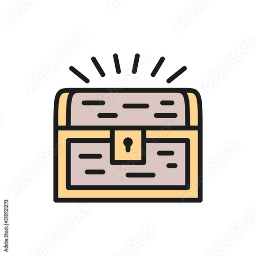 Vector treasure chest flat color line icon.