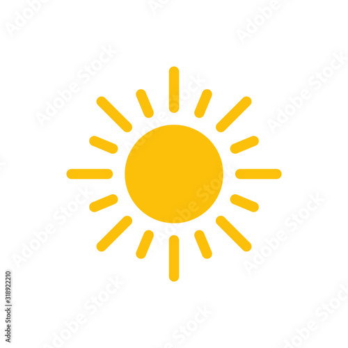 Sun icon symbol. Simple shape logo. Flat weather sign. Vector illustration image. Isolated on white background.