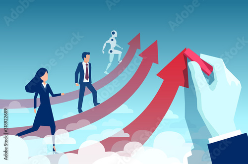 Vector of a manager hand drawing an arrow assisting businesswoman to achive success