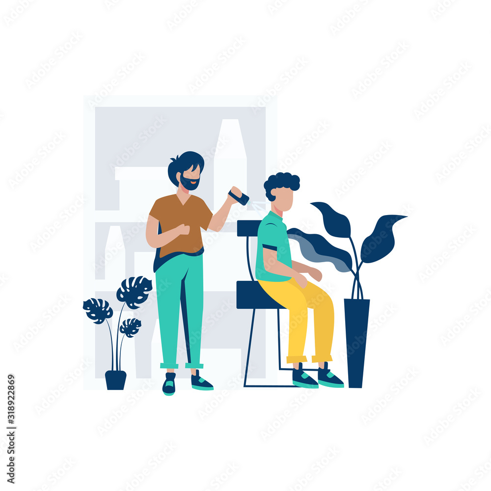 Barbershop cuts and smooths customer's hair vector illustration Barbershop cuts and smooths customer's hair vector illustration