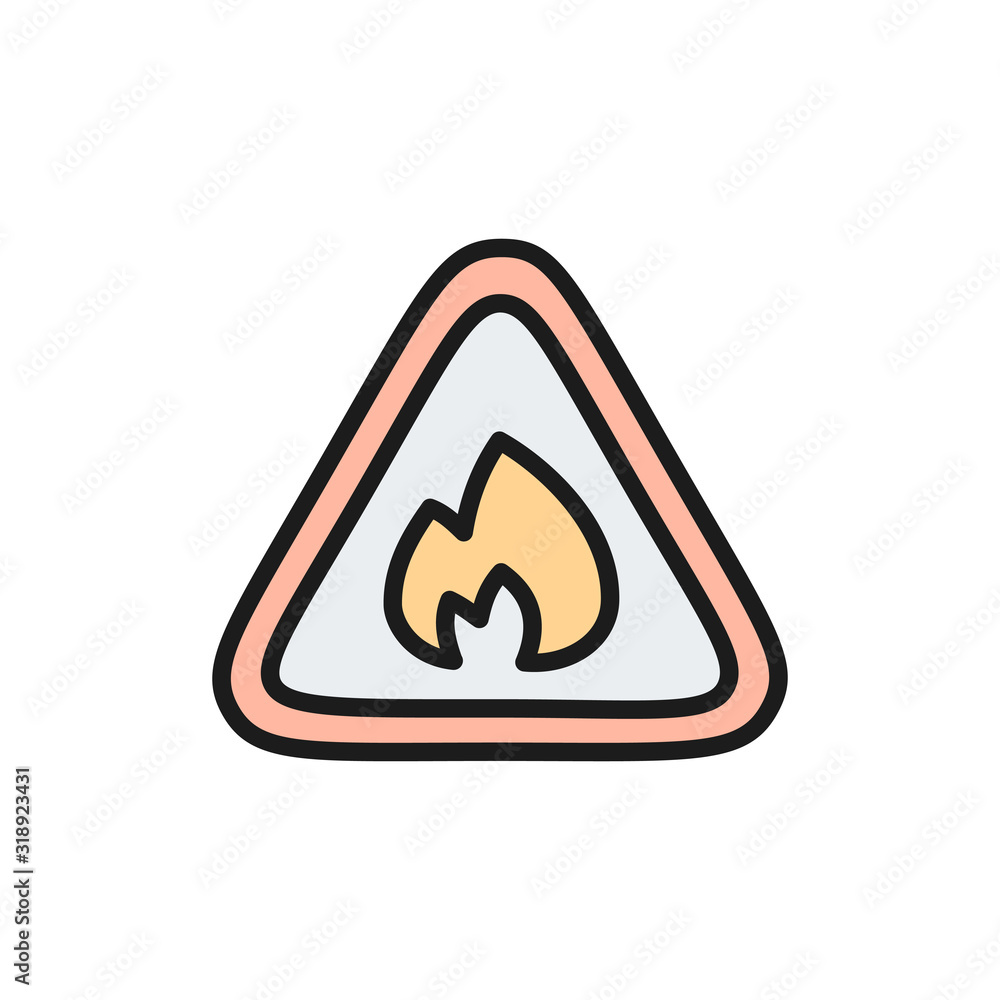 Flammable sign, firefighting, no fire flat color line icon. Flammable sign, firefighting, no fire flat color line icon.