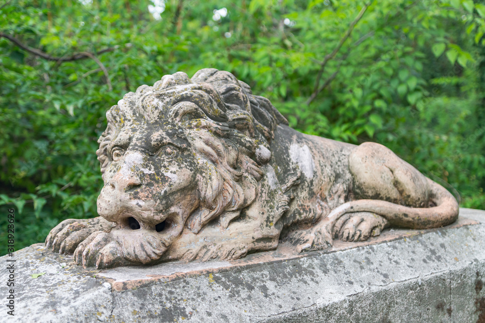 Sculpture of a lion in the garden of the National Museum of Ethnography and Natural History in Chisinau, Moldova