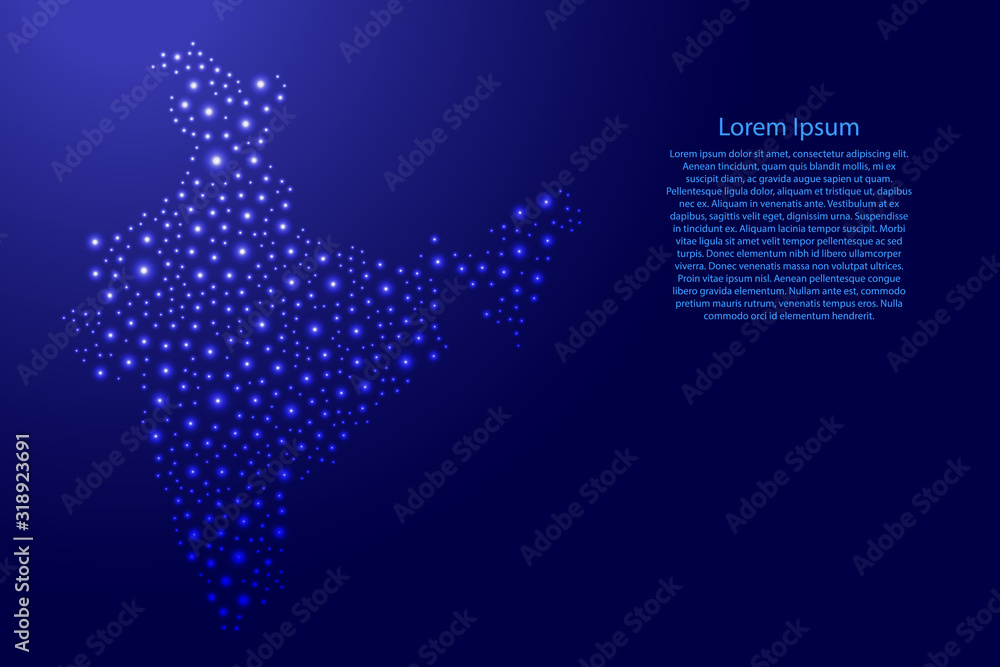 India map from blue and glowing space stars abstract concept geometric shape. Vector illustration.