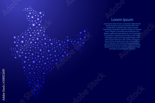 India map from blue and glowing space stars abstract concept geometric shape. Vector illustration.