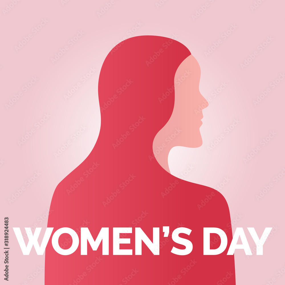 women's day campaign poster background design with long hair girl form back view vector illustration.