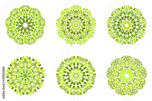 Round ornate botanical mandala symbol set - circular ornamental vector graphic elements from geometrical shapes