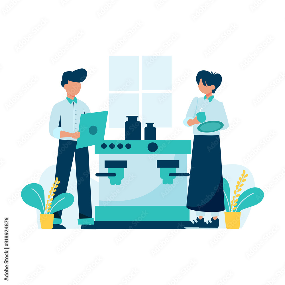 Barista make and serve customers in the coffee shop vector illustration Barista make and serve customers in the coffee shop vector illustration