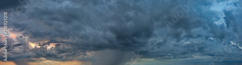 Russia. Western Siberia. Panorama of the evening sky over the fields near the city of Omsk.