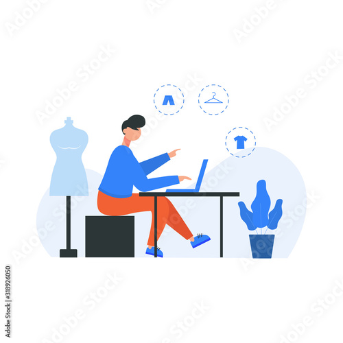Clothing designers design and display their work in public places vector illustration