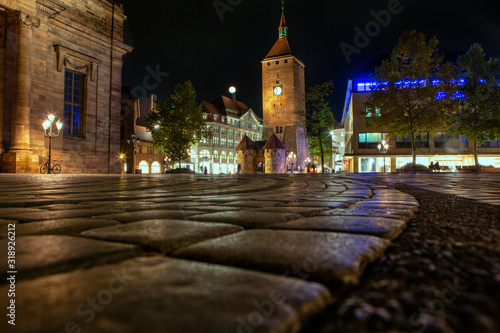 Photography Nuremberg famous Hauptmarkt square in the night