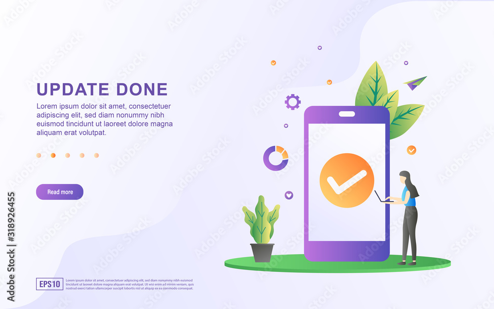 People update the operating system. Update the latest version, update the system successfully. Can use for web landing page, marketing material, mobile app, web banner. Vector illustration