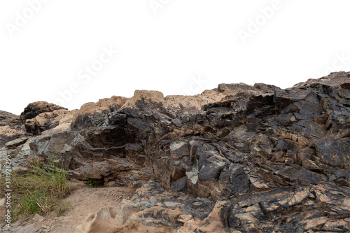 Stone mountain with clipping path isolated on white background. photo