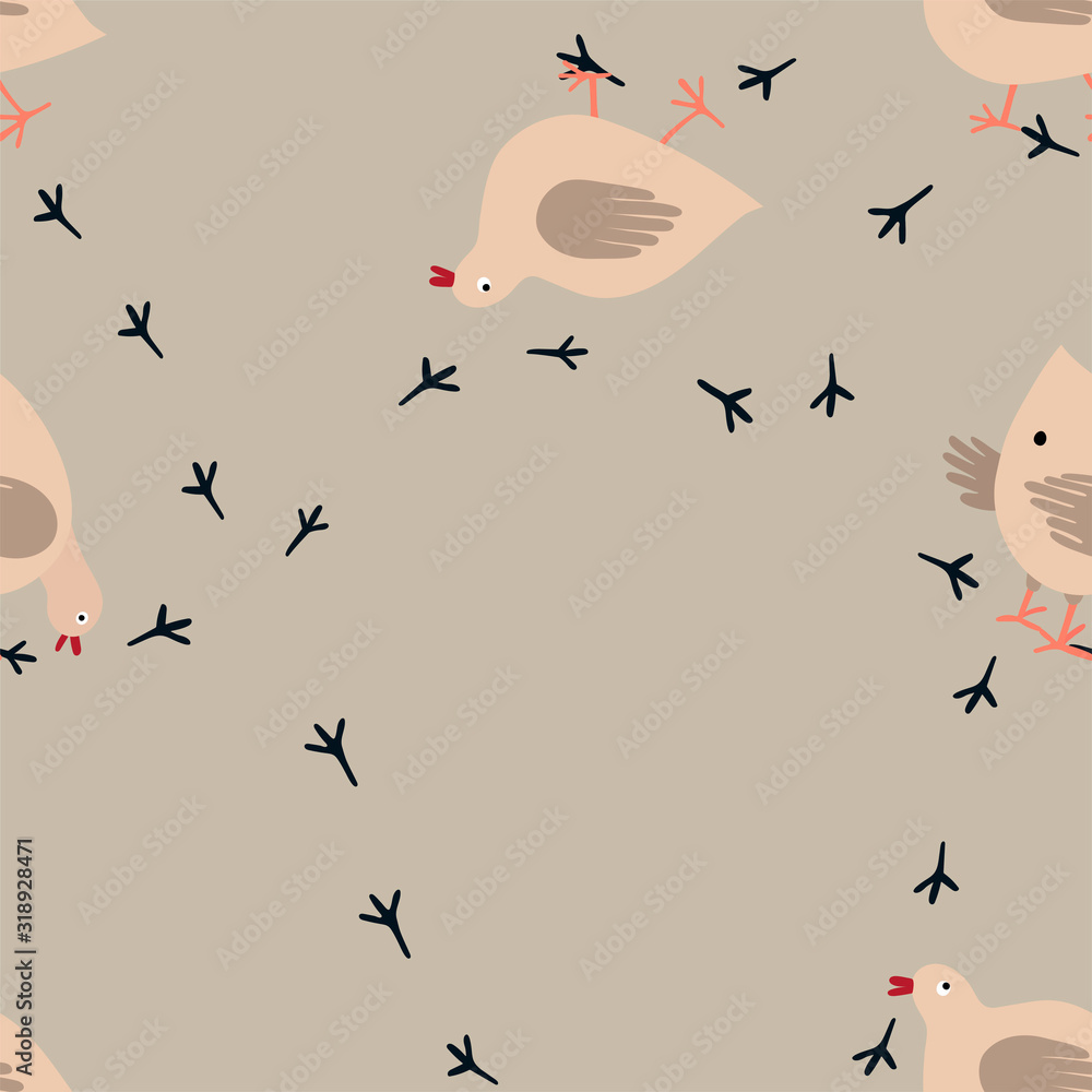 Cute seamless pattern with doves on the gray background with bird's footprints. Funny minimalistic print with walking bluish. For textiles, wallpapers, designer paper, etc Cute seamless pattern with doves on the gray background with bird's footprints. Funny minimalistic print with walking bluish. For textiles, wallpapers, designer paper, etc