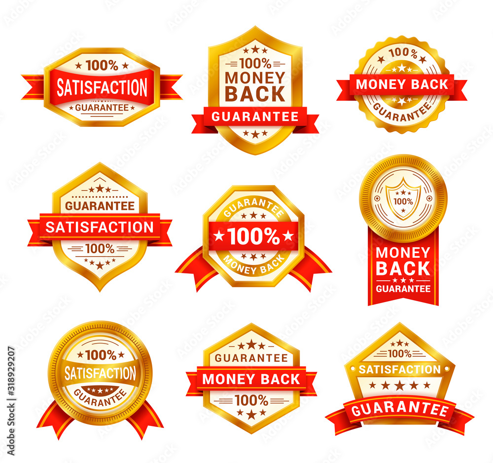 Money back badge vector realistic illustrations set Money back badge vector realistic illustrations set