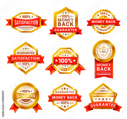 Money back badge vector realistic illustrations set