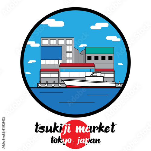 Photography Circle icon Tsukiji Market. vector illustration