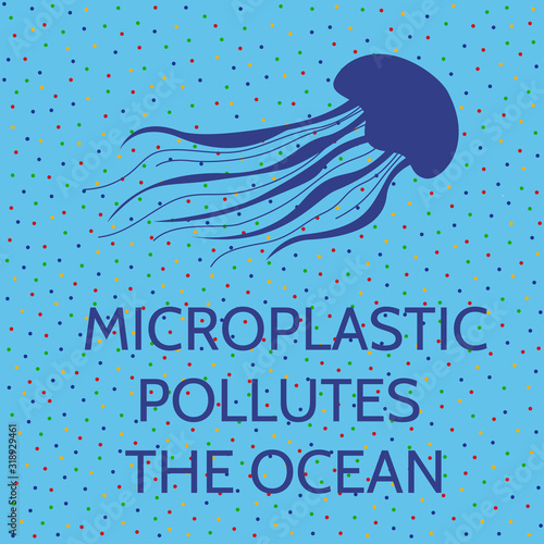 Save the ocean square vector image. The environment protection vector design for a poster, flyer print. Plastic free and zero waste theme. How misroplastic pollutes the ocean