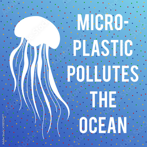 Save the ocean square vector image. The environment protection vector design for a poster, flyer print. Plastic free and zero waste theme. How misroplastic pollutes the ocean