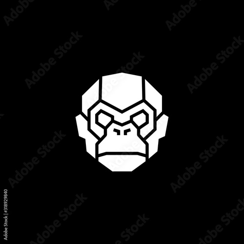 monkey chimp face head robot cyborg logo vector icon illustration