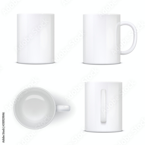 White mug, empty cup, ceramic tableware mockup
