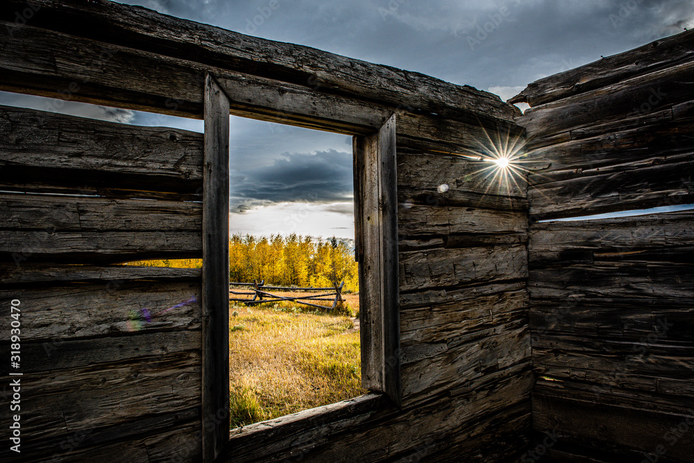 fall view through homestead window fall view through homestead window
