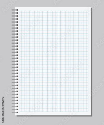 Blank spiral notepad notebook with cell . School  notepad notebook in flat design Isolated. Vector illustration.