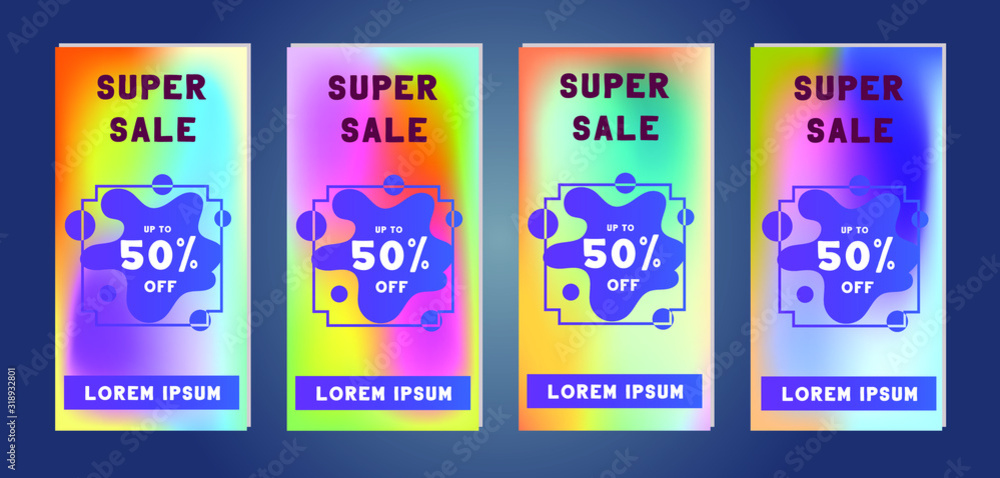 Web stories and discount banner. Gradient colorful template for discount and flash sales