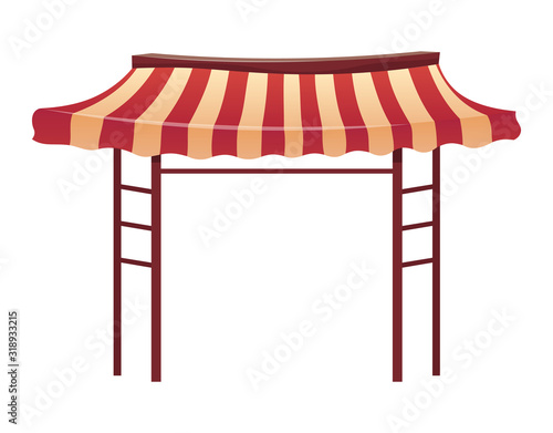 Street market canopy cartoon vector illustration. Outdoor fair, souk striped blank tent, commercial kiosk flat color object. Marketplace empty awning isolated on white background