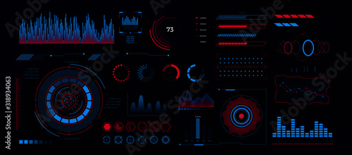 Futuristic technology cyberpunk hud interface. Vector cyber screen with graphics display, gaming panel future hologram ui infographic. Modern dashboard design