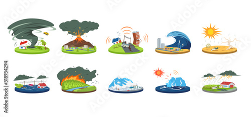 Obraz na plátně Natural disasters cartoon vector illustration set
