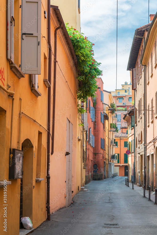 Fototapeta premium BOLOGNA, ITALY - May 27, 2018: Street view of downtown Bologna, Italy